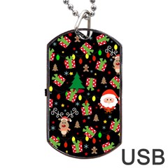 Santa And Rudolph Pattern Dog Tag Usb Flash (two Sides) by Valentinaart