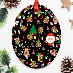 Santa And Rudolph Pattern Ornament (oval Filigree) by Valentinaart