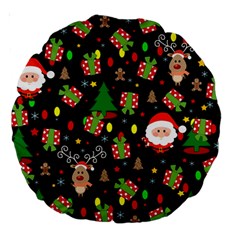 Santa And Rudolph Pattern Large 18  Premium Round Cushions by Valentinaart