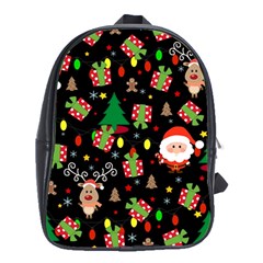 Santa And Rudolph Pattern School Bag (xl) by Valentinaart