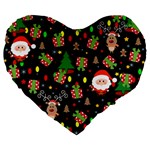 Santa and Rudolph pattern Large 19  Premium Flano Heart Shape Cushions Front