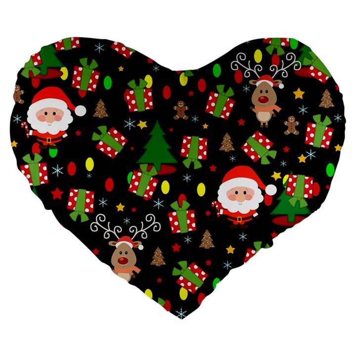 Santa and Rudolph pattern Large 19  Premium Flano Heart Shape Cushions