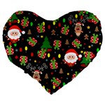 Santa and Rudolph pattern Large 19  Premium Flano Heart Shape Cushions Back