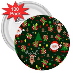 Santa And Rudolph Pattern 3  Buttons (100 Pack)  by Valentinaart