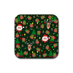 Santa And Rudolph Pattern Rubber Coaster (square)  by Valentinaart