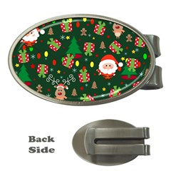 Santa And Rudolph Pattern Money Clips (oval)  by Valentinaart