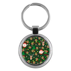 Santa And Rudolph Pattern Key Chains (round)  by Valentinaart