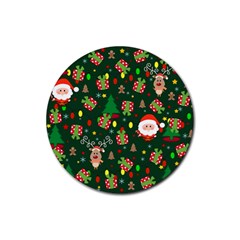 Santa And Rudolph Pattern Rubber Round Coaster (4 Pack)  by Valentinaart