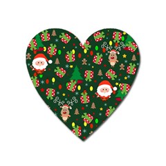 Santa And Rudolph Pattern Heart Magnet by Valentinaart