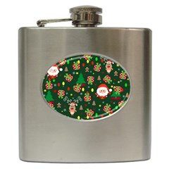 Santa And Rudolph Pattern Hip Flask (6 Oz) by Valentinaart