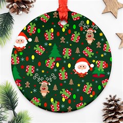 Santa And Rudolph Pattern Round Ornament (two Sides) by Valentinaart