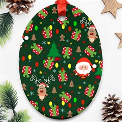 Santa And Rudolph Pattern Oval Ornament (two Sides) by Valentinaart