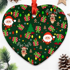 Santa And Rudolph Pattern Heart Ornament (two Sides) by Valentinaart