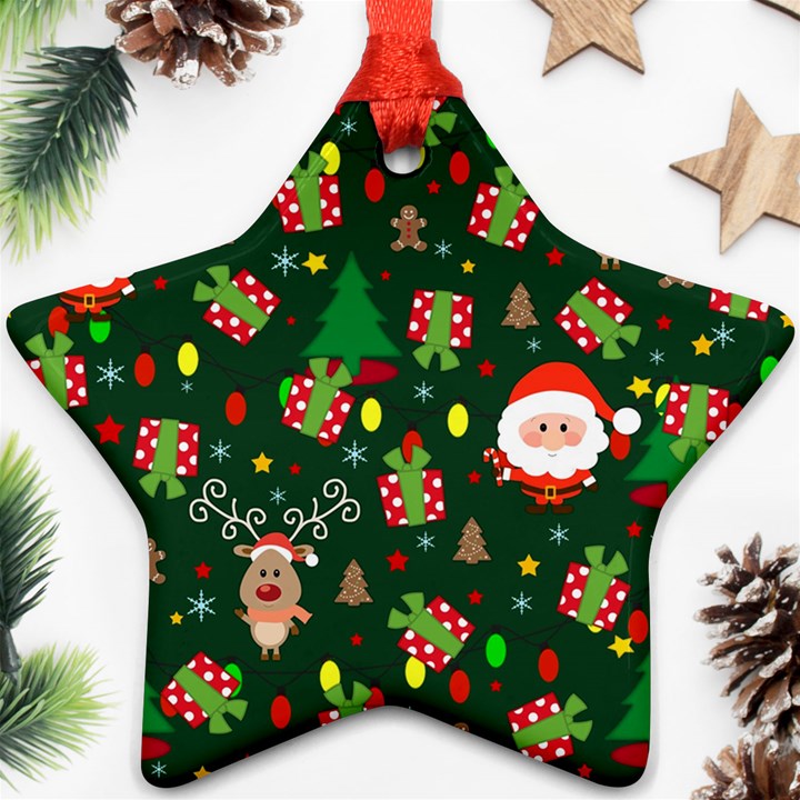 Santa and Rudolph pattern Star Ornament (Two Sides)