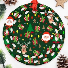 Santa And Rudolph Pattern Ornament (round Filigree) by Valentinaart