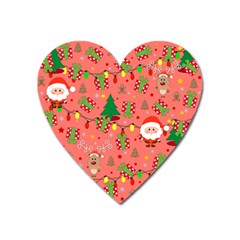 Santa And Rudolph Pattern Heart Magnet by Valentinaart