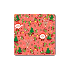 Santa And Rudolph Pattern Square Magnet by Valentinaart