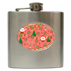 Santa And Rudolph Pattern Hip Flask (6 Oz) by Valentinaart