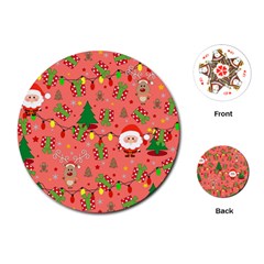 Santa And Rudolph Pattern Playing Cards (round)  by Valentinaart