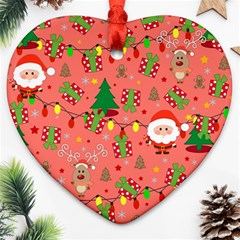 Santa And Rudolph Pattern Heart Ornament (two Sides) by Valentinaart