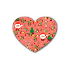 Santa And Rudolph Pattern Heart Coaster (4 Pack)  by Valentinaart