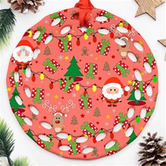 Santa And Rudolph Pattern Ornament (round Filigree) by Valentinaart