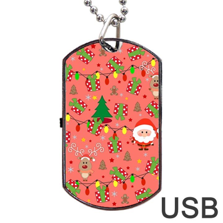 Santa and Rudolph pattern Dog Tag USB Flash (One Side)