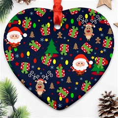 Santa And Rudolph Pattern Ornament (heart) by Valentinaart