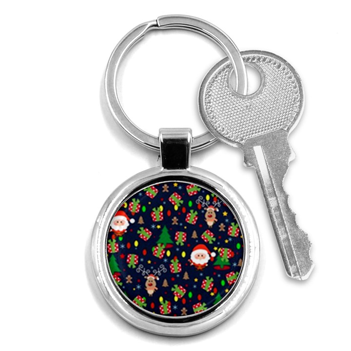 Santa and Rudolph pattern Key Chains (Round) 