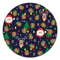 Santa And Rudolph Pattern Magnet 5  (round) by Valentinaart