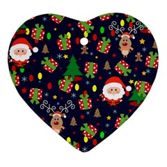 Santa And Rudolph Pattern Heart Ornament (two Sides) by Valentinaart