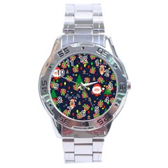 Santa And Rudolph Pattern Stainless Steel Analogue Watch by Valentinaart