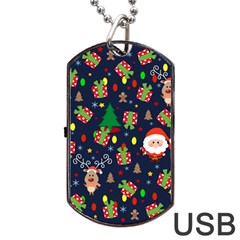 Santa And Rudolph Pattern Dog Tag Usb Flash (one Side) by Valentinaart