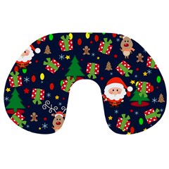 Santa And Rudolph Pattern Travel Neck Pillows by Valentinaart