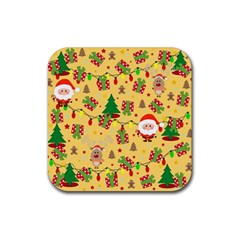 Santa And Rudolph Pattern Rubber Coaster (square)  by Valentinaart