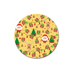 Santa And Rudolph Pattern Magnet 3  (round) by Valentinaart