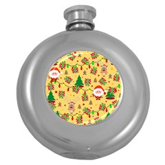 Santa And Rudolph Pattern Round Hip Flask (5 Oz) by Valentinaart