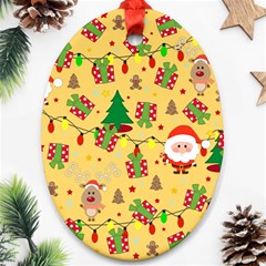 Santa And Rudolph Pattern Oval Ornament (two Sides) by Valentinaart