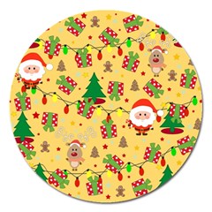 Santa And Rudolph Pattern Magnet 5  (round) by Valentinaart