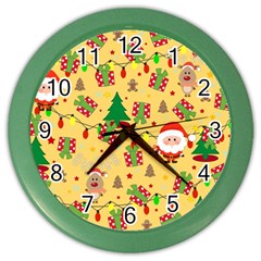 Santa And Rudolph Pattern Color Wall Clocks by Valentinaart