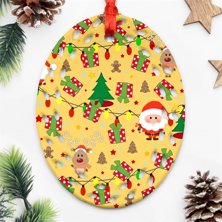 Santa and Rudolph pattern Ornament (Oval Filigree)