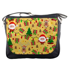 Santa And Rudolph Pattern Messenger Bags by Valentinaart