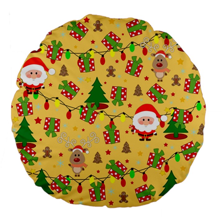 Santa and Rudolph pattern Large 18  Premium Flano Round Cushions