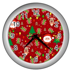 Santa And Rudolph Pattern Wall Clocks (silver)  by Valentinaart