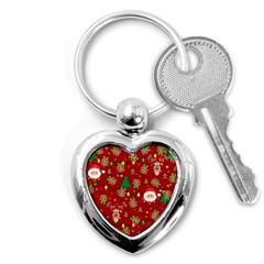 Santa And Rudolph Pattern Key Chains (heart)  by Valentinaart