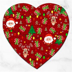 Santa And Rudolph Pattern Jigsaw Puzzle (heart) by Valentinaart