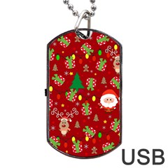 Santa And Rudolph Pattern Dog Tag Usb Flash (two Sides) by Valentinaart