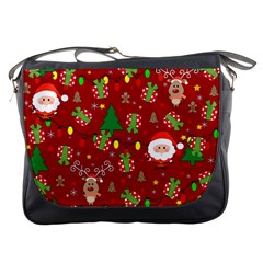 Santa And Rudolph Pattern Messenger Bags by Valentinaart