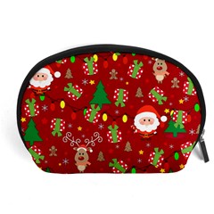 Santa And Rudolph Pattern Accessory Pouches (large)  by Valentinaart