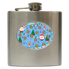 Santa And Rudolph Pattern Hip Flask (6 Oz) by Valentinaart